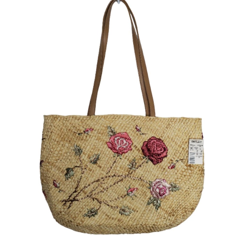 NWT Cottagecore Embroidered Straw Shoulder Bag